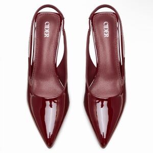 METALLIC POINTED TOE SLINGBACK KITTEN HEELS - WINE